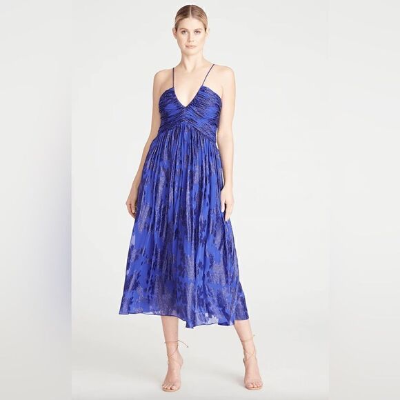 MONIQUE LHUILLIER SLEEVELESS MIDI DRESS IN AZURITE - Picture 1 of 5